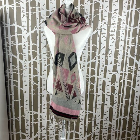 Western Geometric Oversized Fringe Trim Scarf Shawl Wrap - Picture 1 of 8